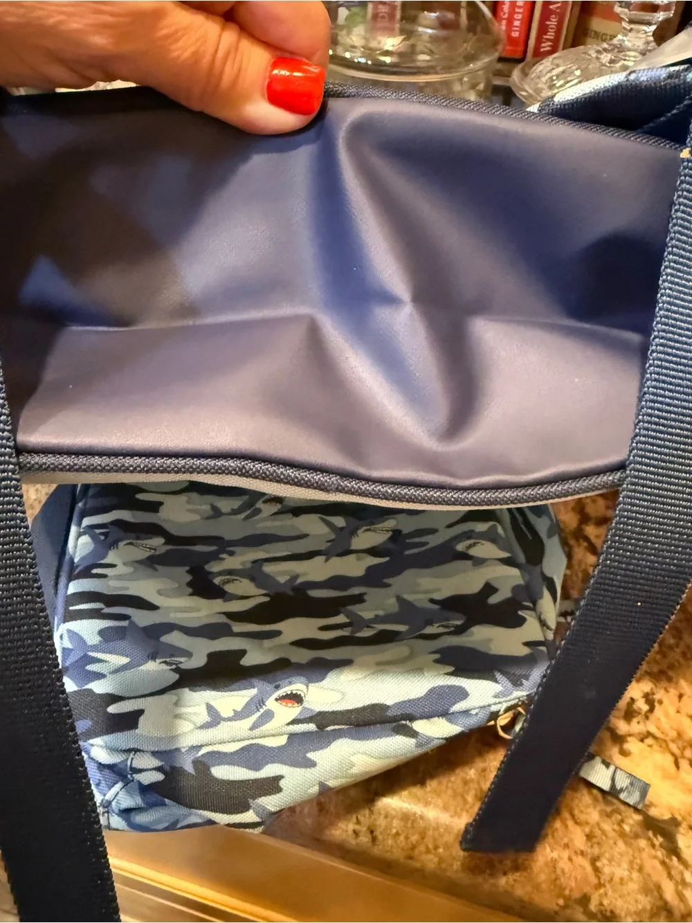 Kids Blue Shark Backpack with Clear Shark Pouch Lunch Box Shark Charm 4 pieces
